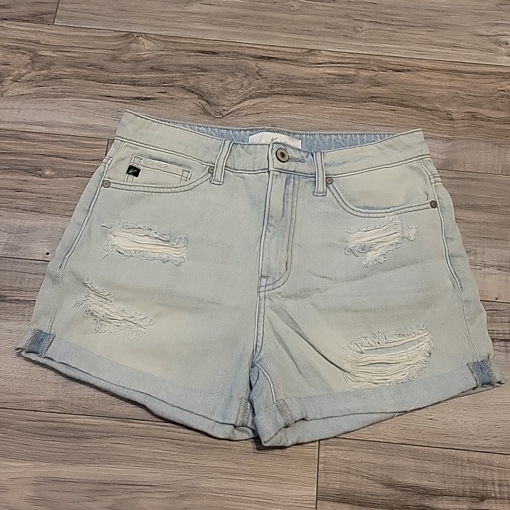 Kancan Short Shorts Womens S Blue Distressed‎ 3" Inseam Cut Offs NEW